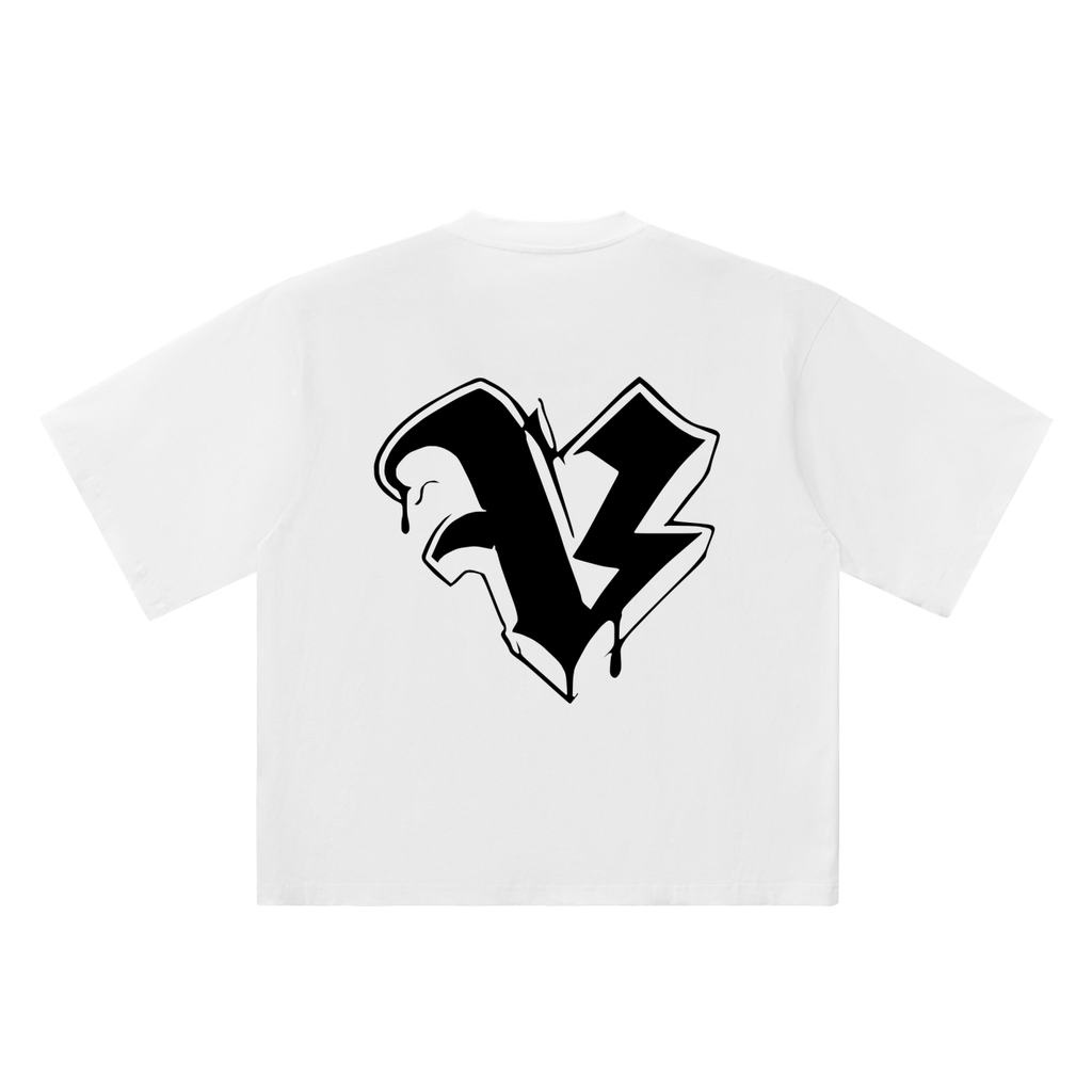 V Old English Street Ink white oversized T-shirt, 250 gsm, back graphic