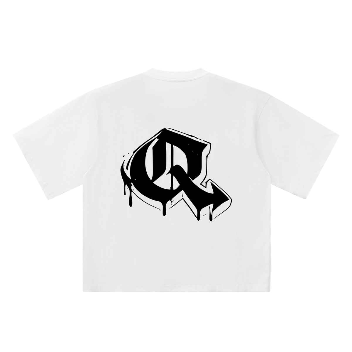 Q Old English Street Ink white oversized T-shirt, 250 gsm, back graphic