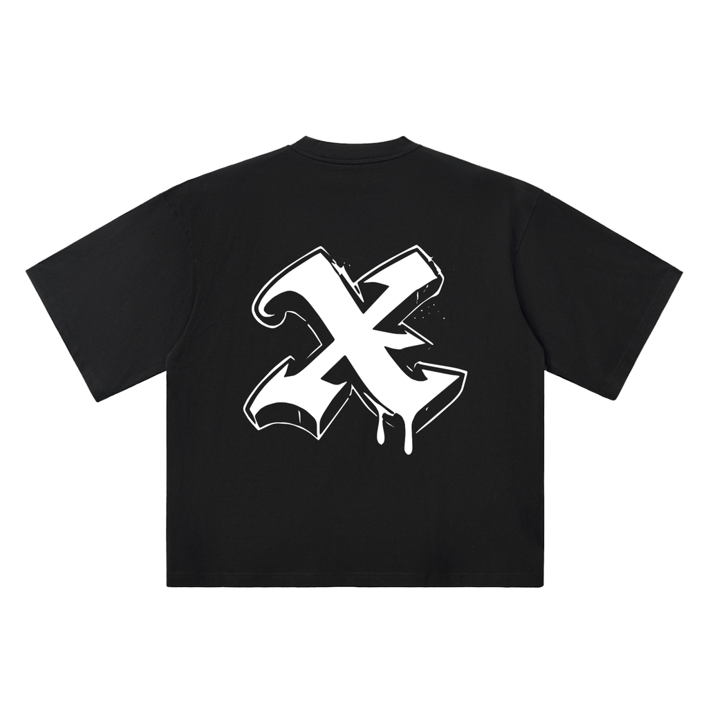 X Old English Street Ink black oversized T-shirt, 250 gsm, back graphic