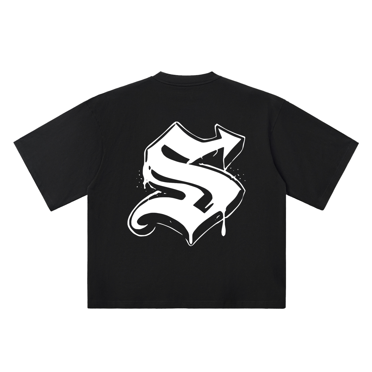 S Old English Street Ink black oversized T-shirt, 250 gsm, back graphic