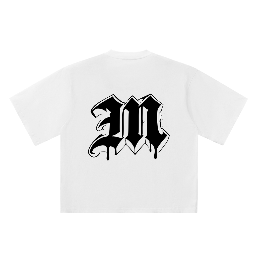 M Old English Street Ink white oversized T-shirt, 250 gsm, back graphic