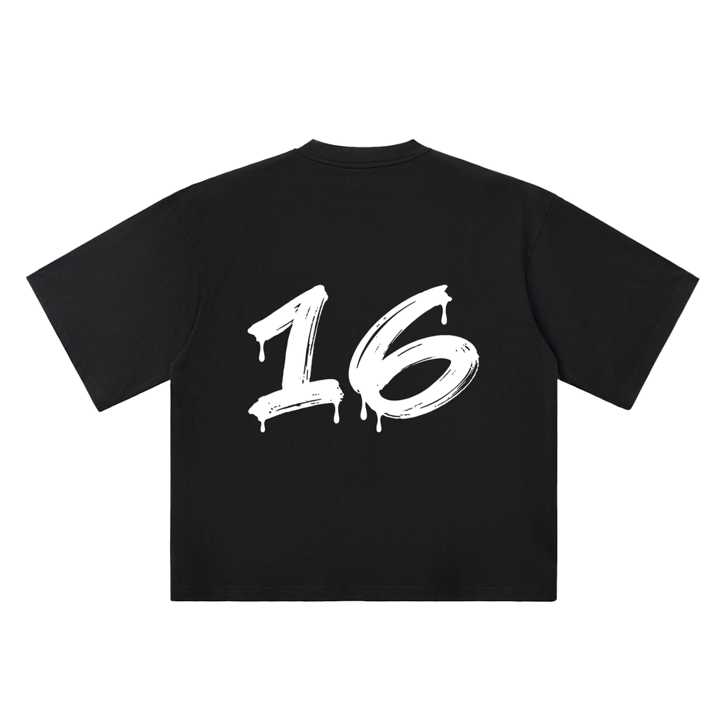 Number 16 Marker Flow black oversized T-shirt, 250 gsm, back graphic