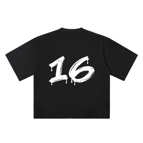 Number 16 Marker Flow black oversized T-shirt, 250 gsm, back graphic