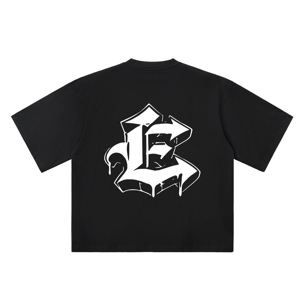 E Old English Street Ink black oversized T-shirt, 250 gsm, back graphic