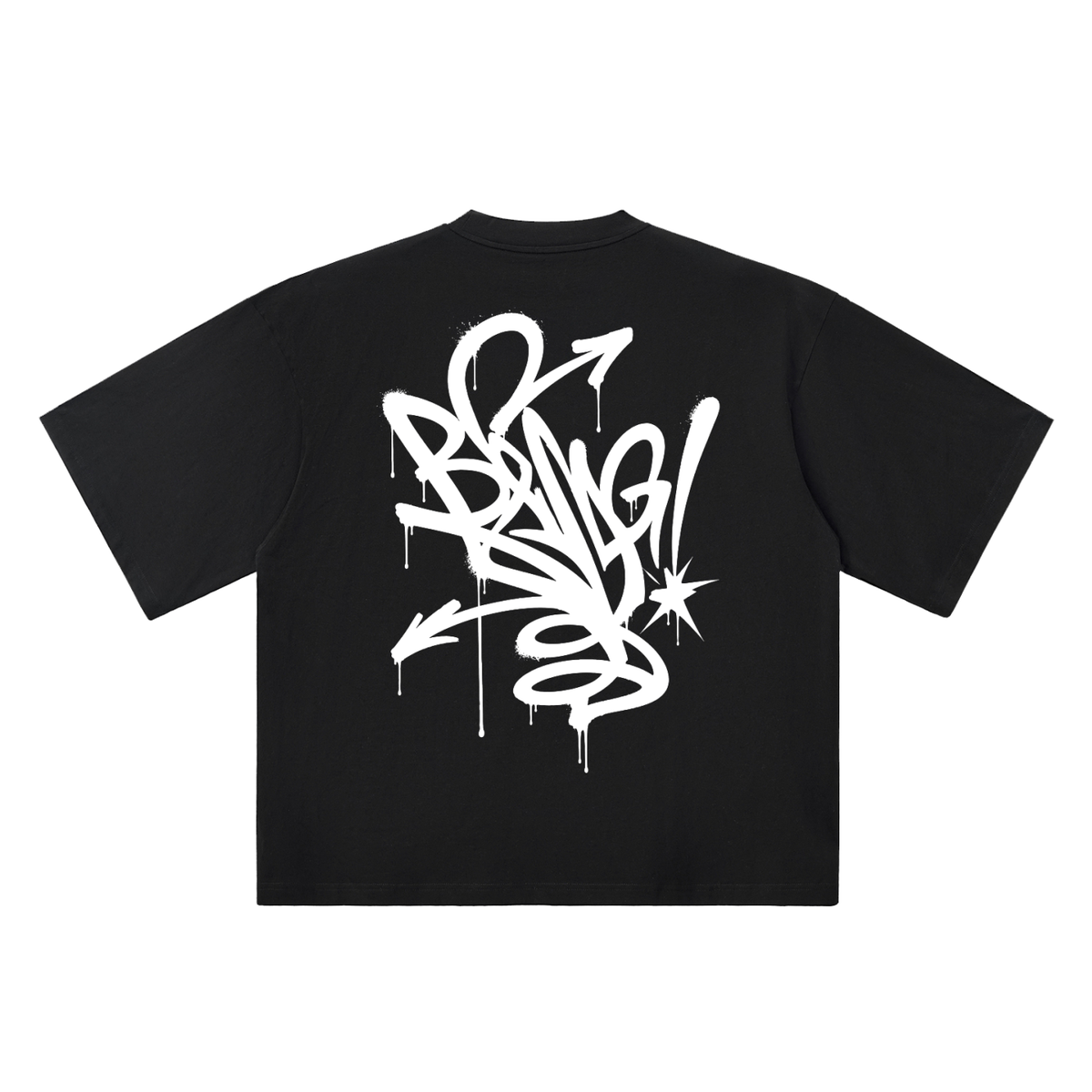 BANG! Spray Loop black oversized T-shirt, 250 gsm, back graphic