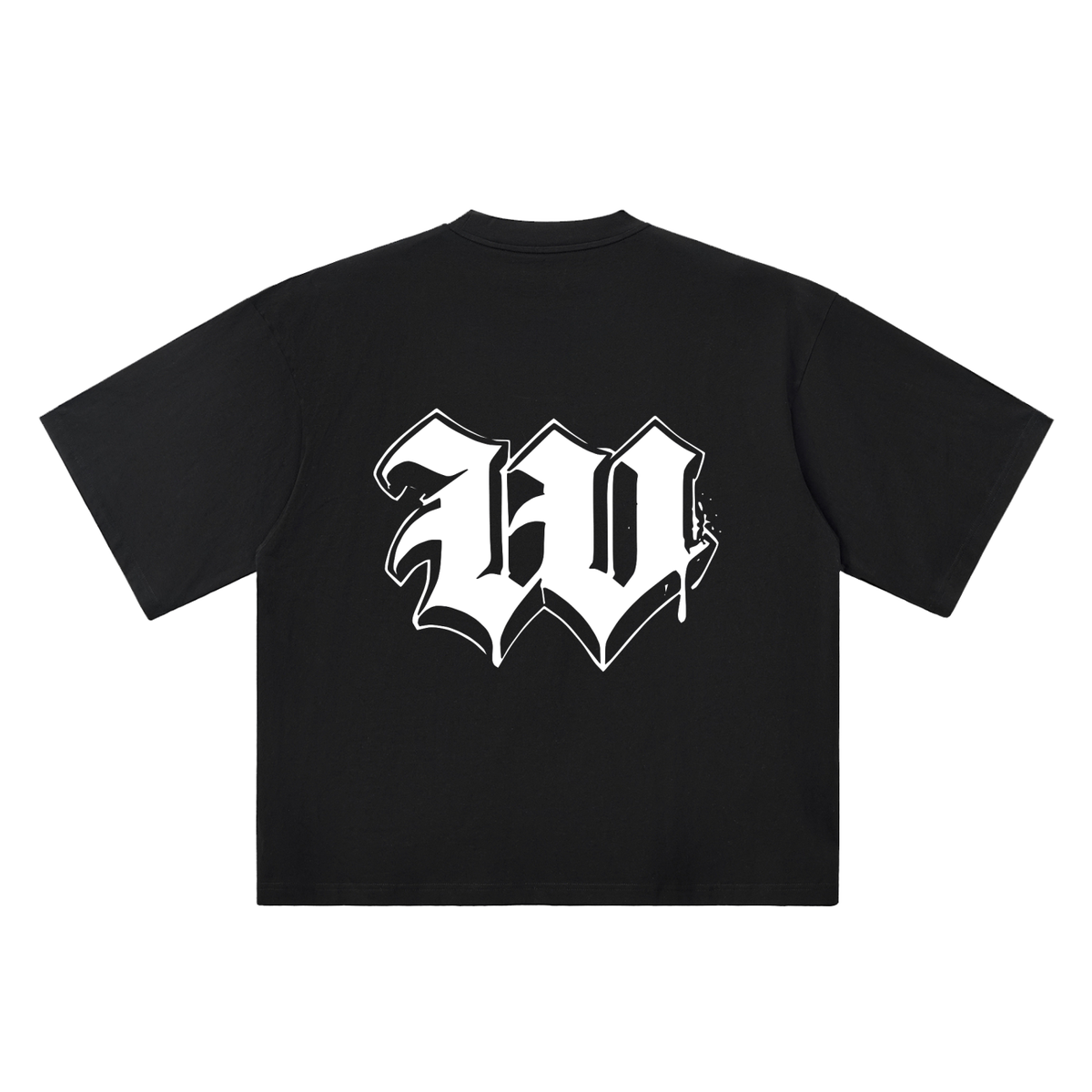 W Old English Street Ink black oversized T-shirt, 250 gsm, back graphic