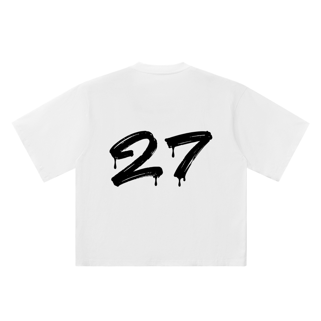 27 Marker Flow white oversized T-shirt, 250 gsm, back graphic