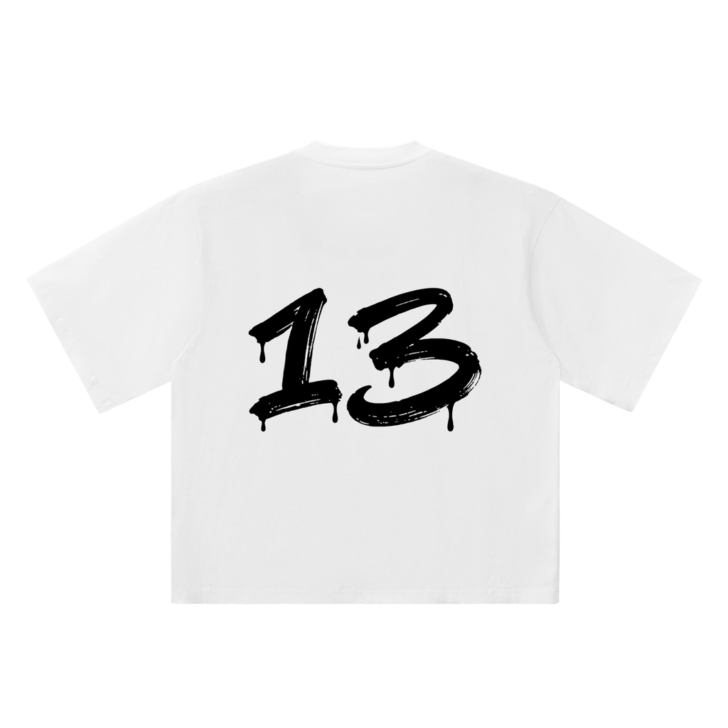 Number 13 Marker Flow white oversized T-shirt, 250 gsm, back graphic