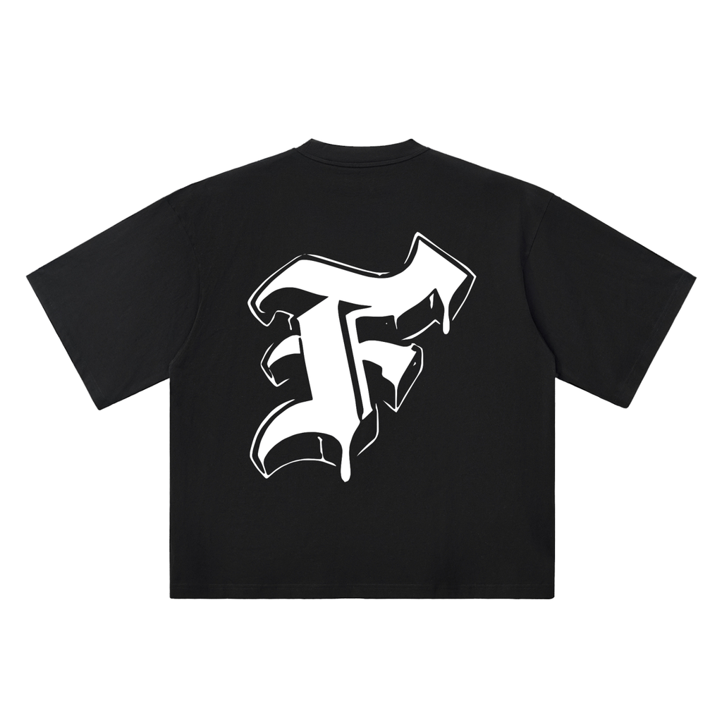 F Old English Street Ink black oversized T-shirt, 250 gsm, back graphic