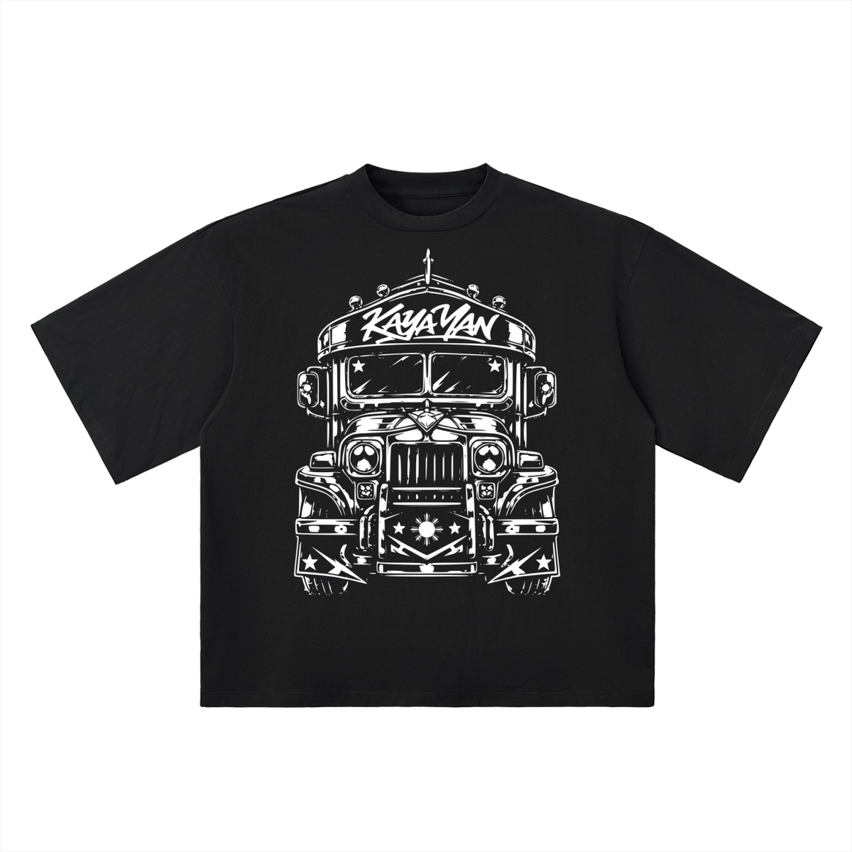 Jeepney black oversized T-shirt, 250 gsm, refined front artwork