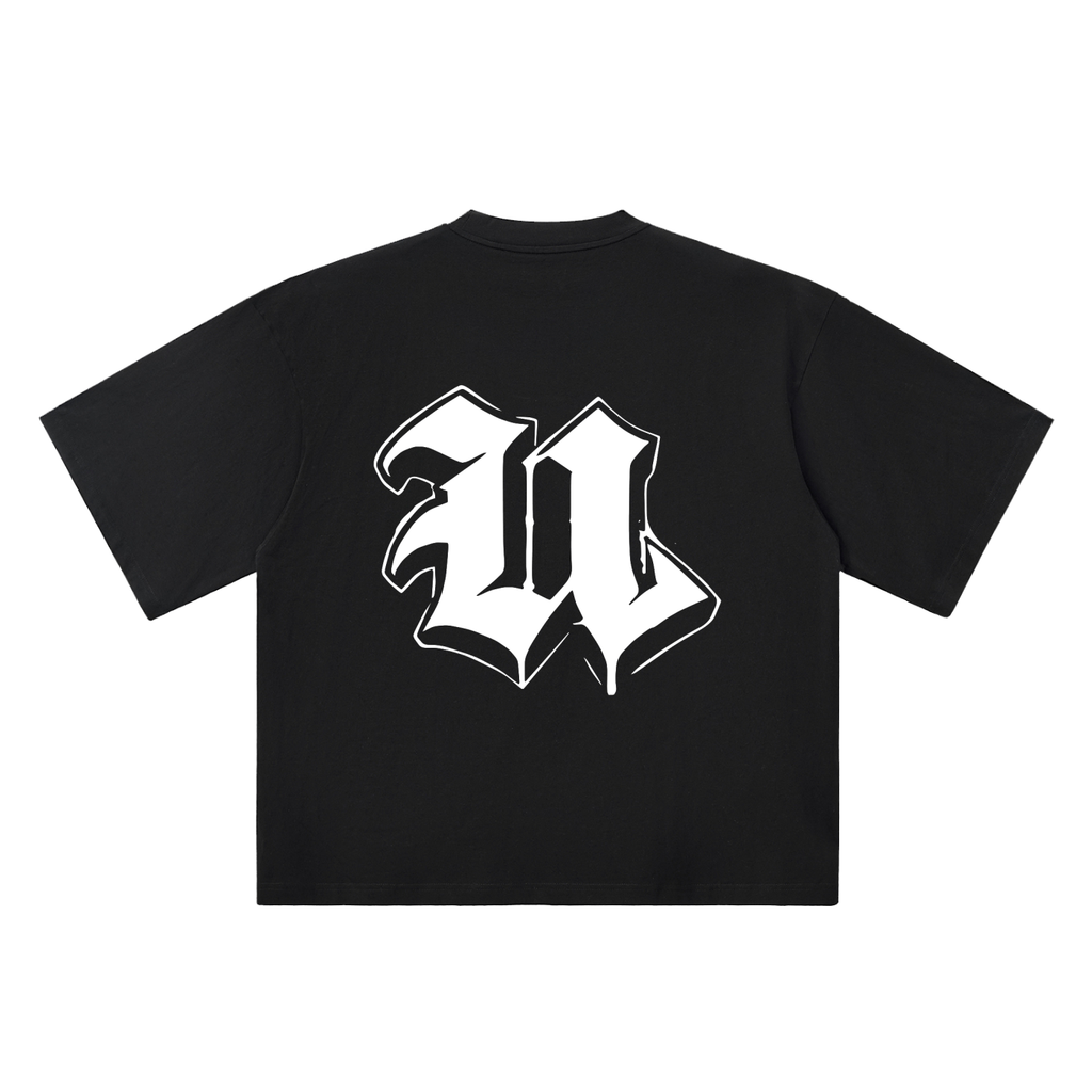 U Old English Street Ink black oversized T-shirt, 250 gsm, back graphic