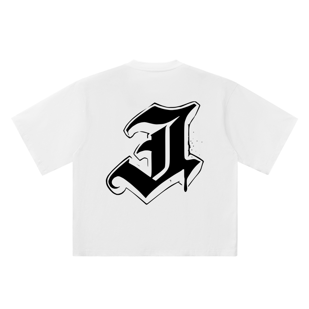 J Old English Street Ink white oversized T-shirt, 250 gsm, back graphic