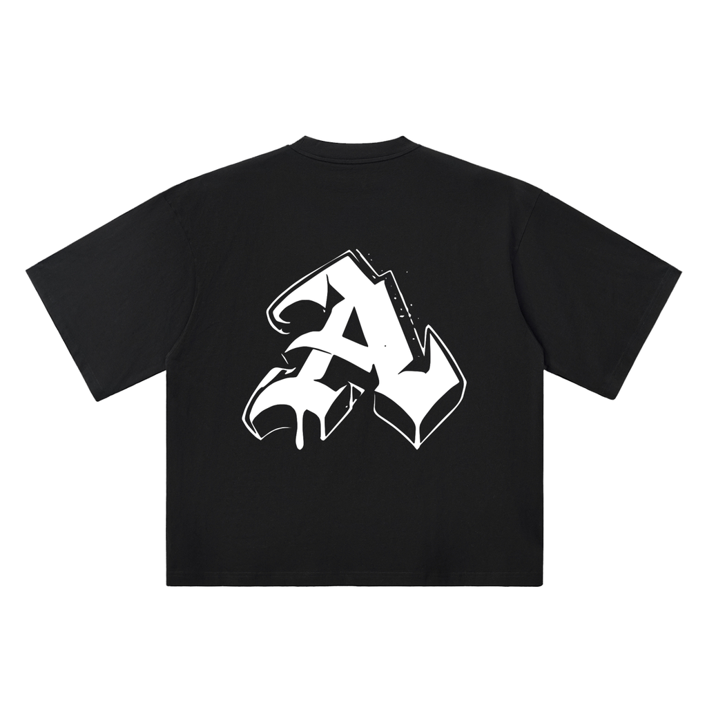 A Old English Street Ink black oversized T-shirt, 250 gsm, back graphic