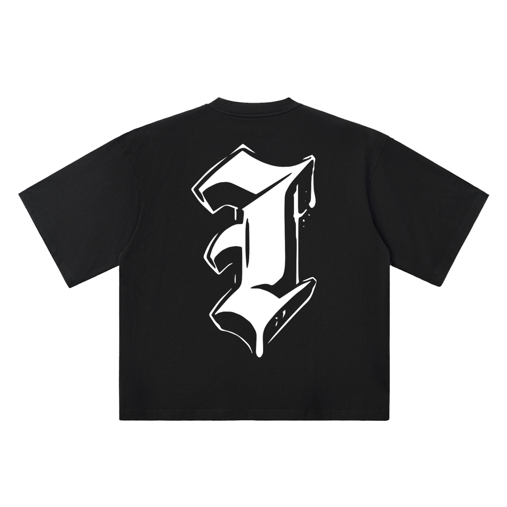 I Old English Street Ink black oversized T-shirt, 250 gsm, back graphic