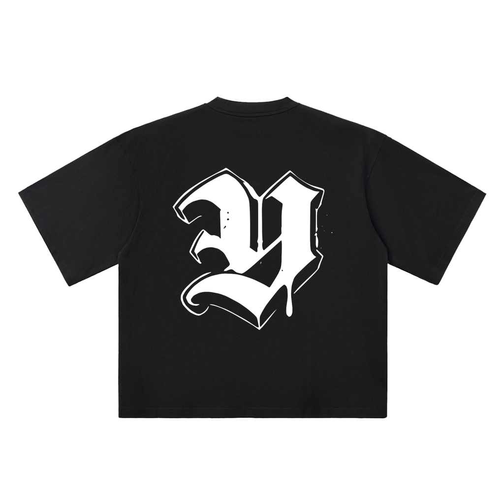 Y Old English Street Ink black oversized T-shirt, 250 gsm, back graphic