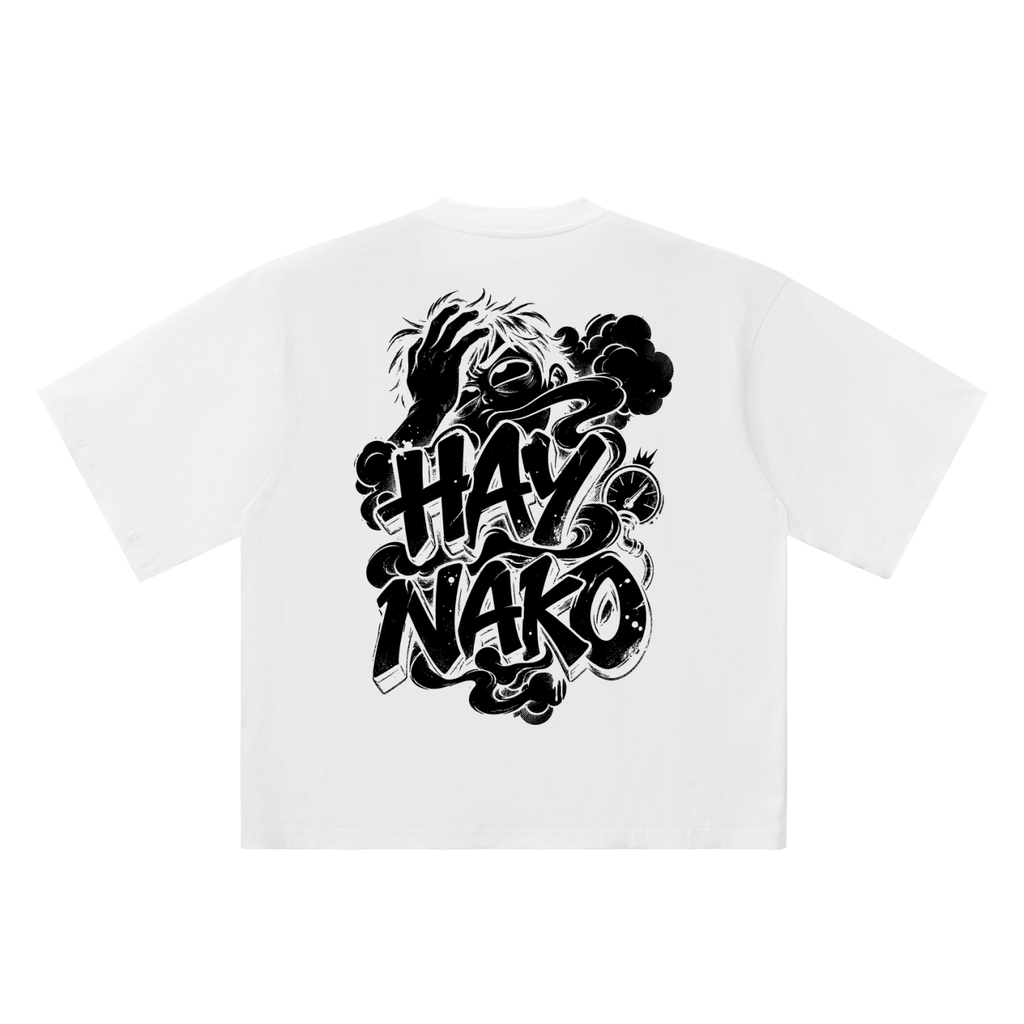 Hay Nako white oversized T-shirt, 250 gsm, back graphic