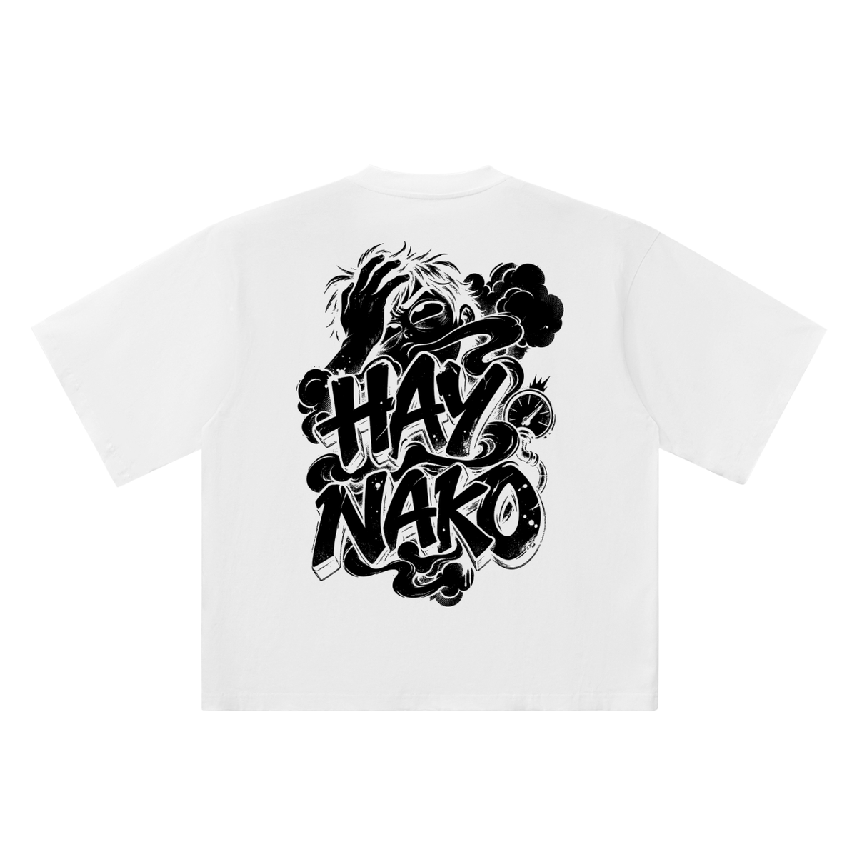 Hay Nako white oversized T-shirt, 250 gsm, back graphic