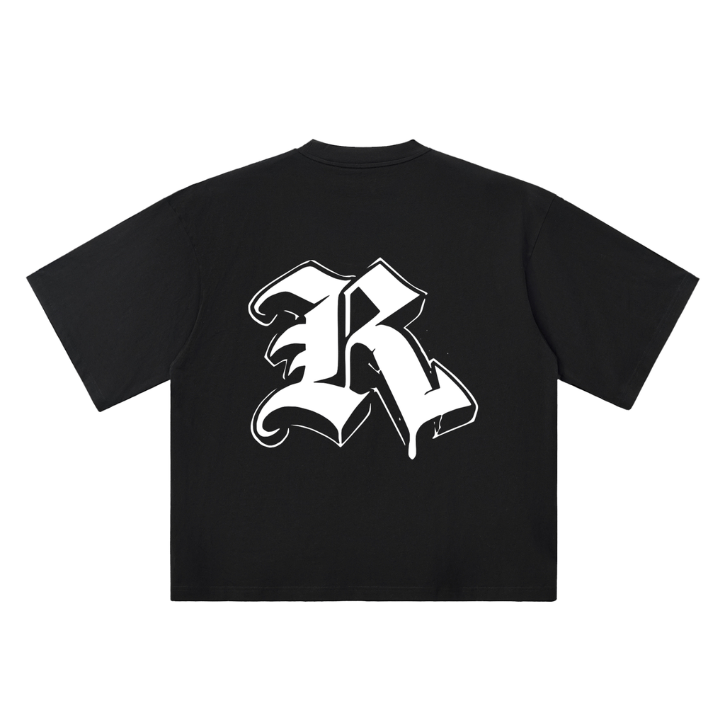 R Old English Street Ink black oversized T-shirt, 250 gsm, back graphic
