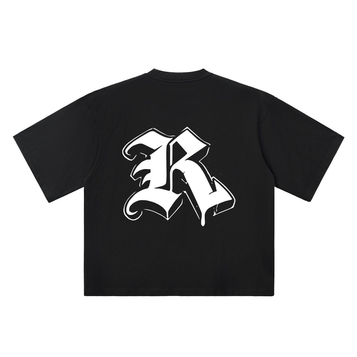 R Old English Street Ink black oversized T-shirt, 250 gsm, back graphic