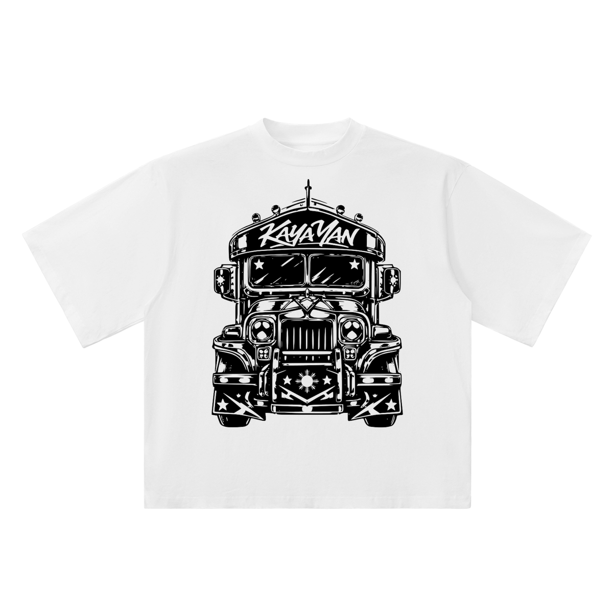 Jeepney white oversized T-shirt, 250 gsm, refined front artwork