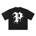 P Old English Street Ink black oversized T-shirt, 250 gsm, back graphic