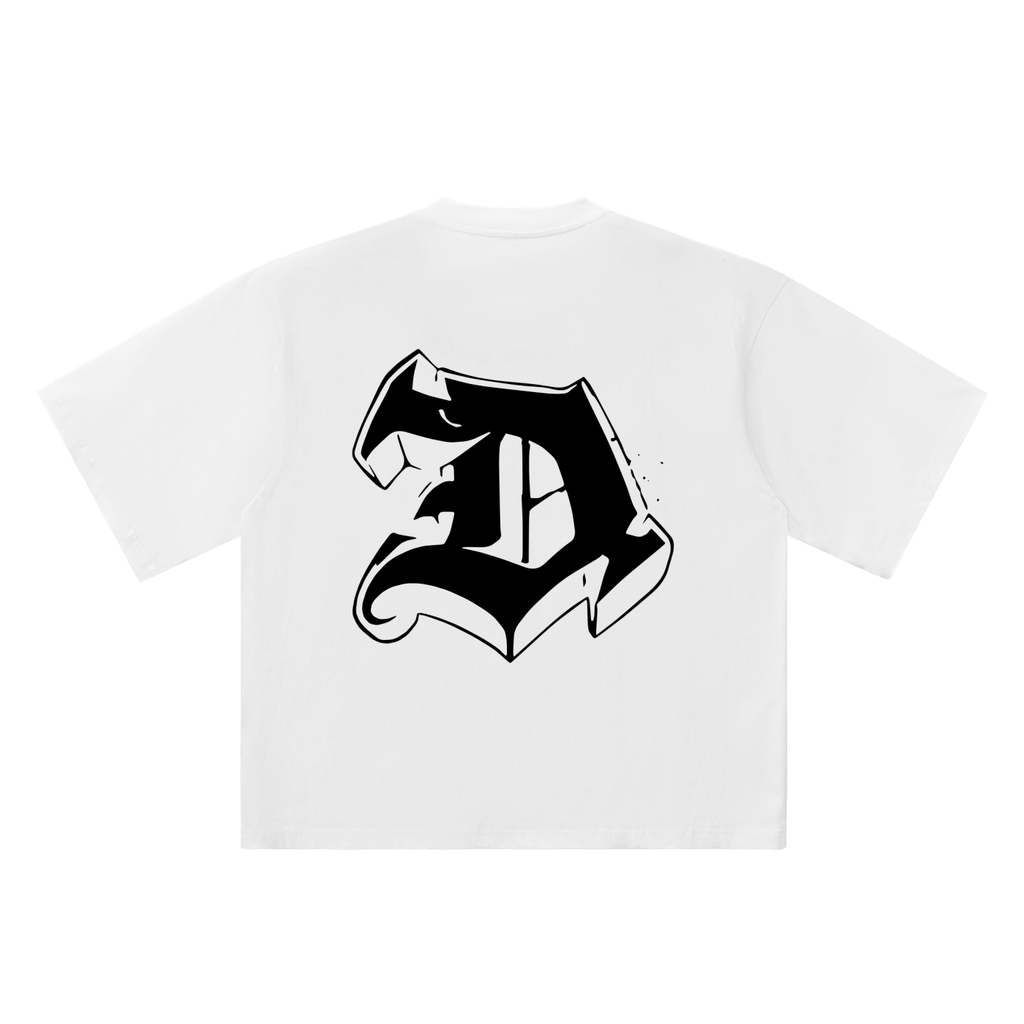 D Old English Street Ink white oversized T-shirt, 250 gsm, back graphic