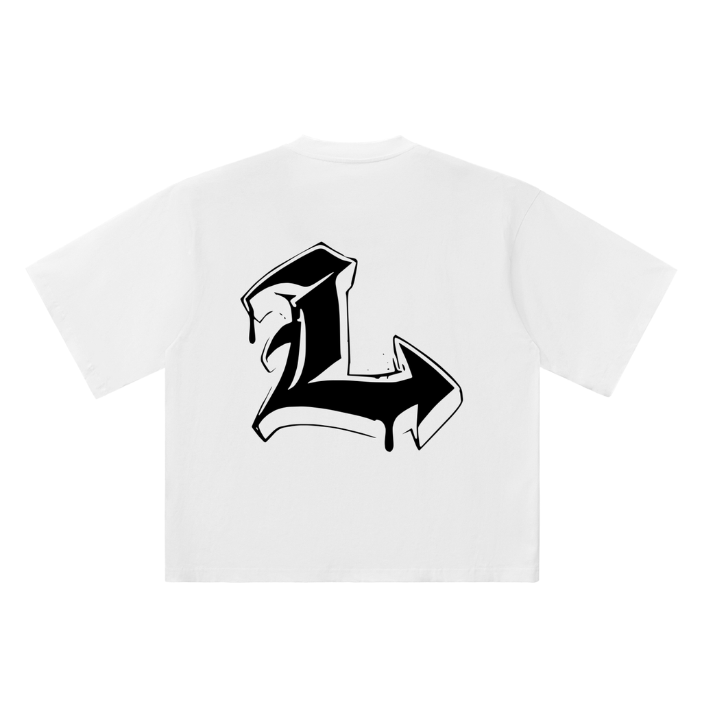 L Old English Street Ink white oversized T-shirt, 250 gsm, back graphic