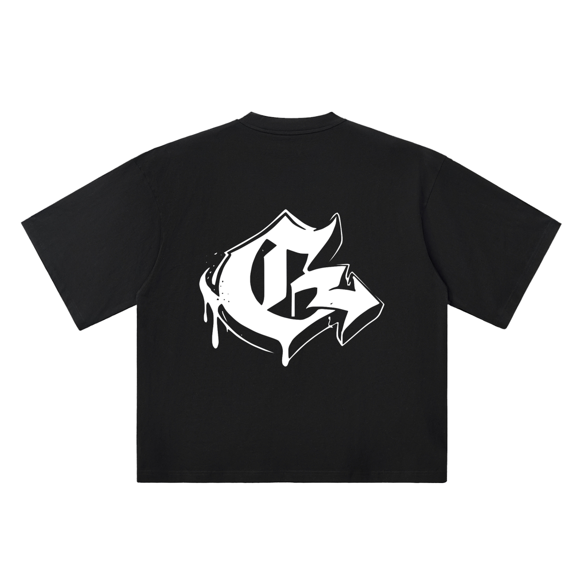 G Old English Street Ink black oversized T-shirt, 250 gsm, back graphic