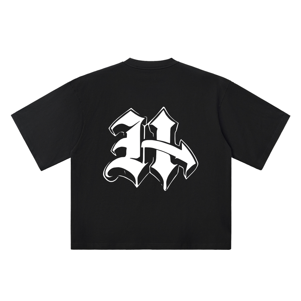 H Old English Street Ink black oversized T-shirt, 250 gsm, back graphic