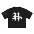 H Old English Street Ink black oversized T-shirt, 250 gsm, back graphic