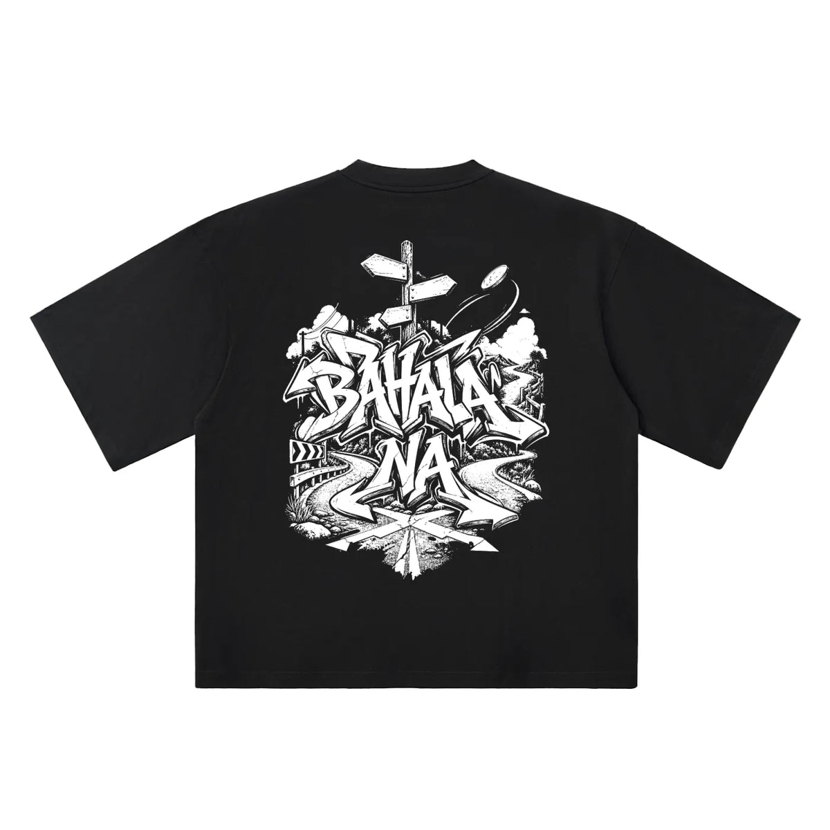 Bahala Na black oversized T-shirt, 250 gsm, back graphic