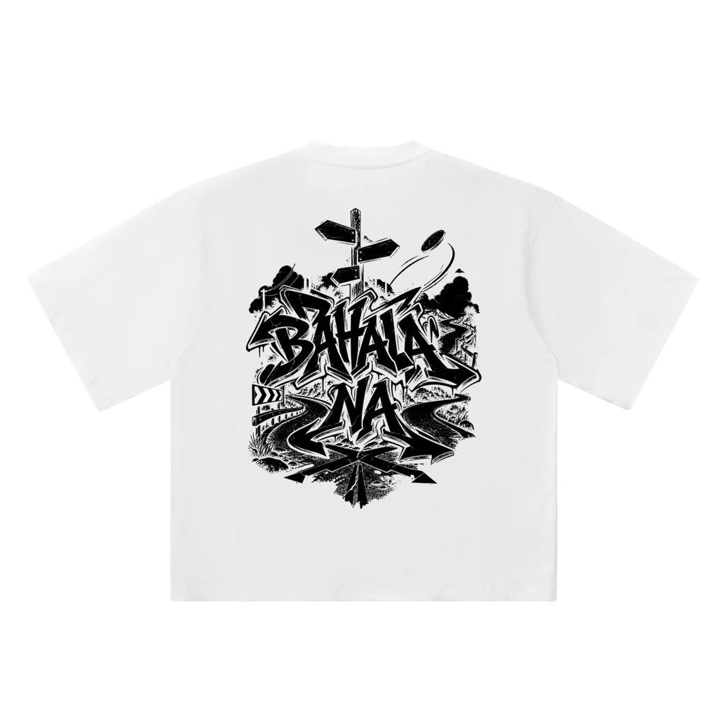 Bahala Na white oversized T-shirt, 250 gsm, back graphic