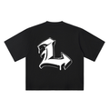 L Old English Street Ink black oversized T-shirt, 250 gsm, back graphic