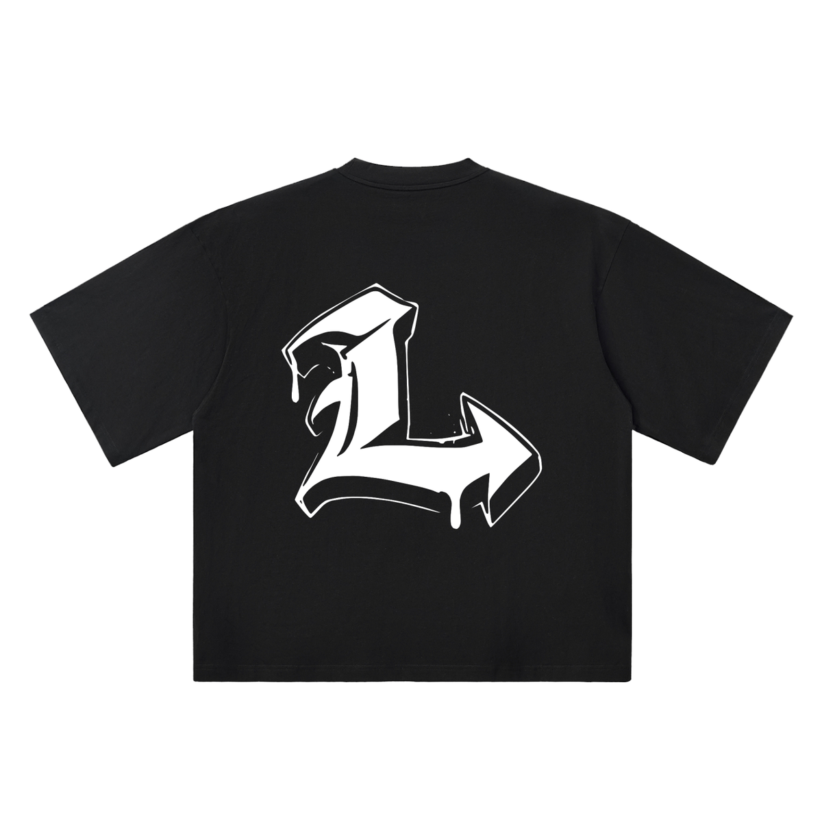L Old English Street Ink black oversized T-shirt, 250 gsm, back graphic