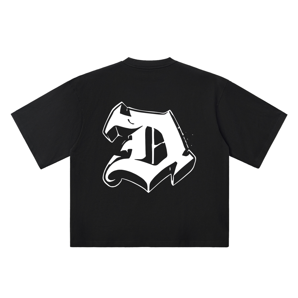 D Old English Street Ink black oversized T-shirt, 250 gsm, back graphic