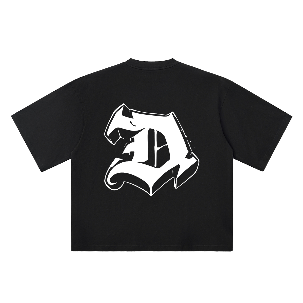 D Old English Street Ink black oversized T-shirt, 250 gsm, back graphic