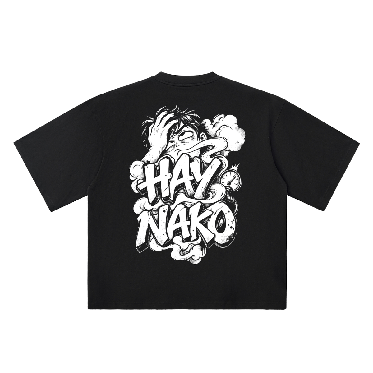 Hay Nako black oversized T-shirt, 250 gsm, back graphic
