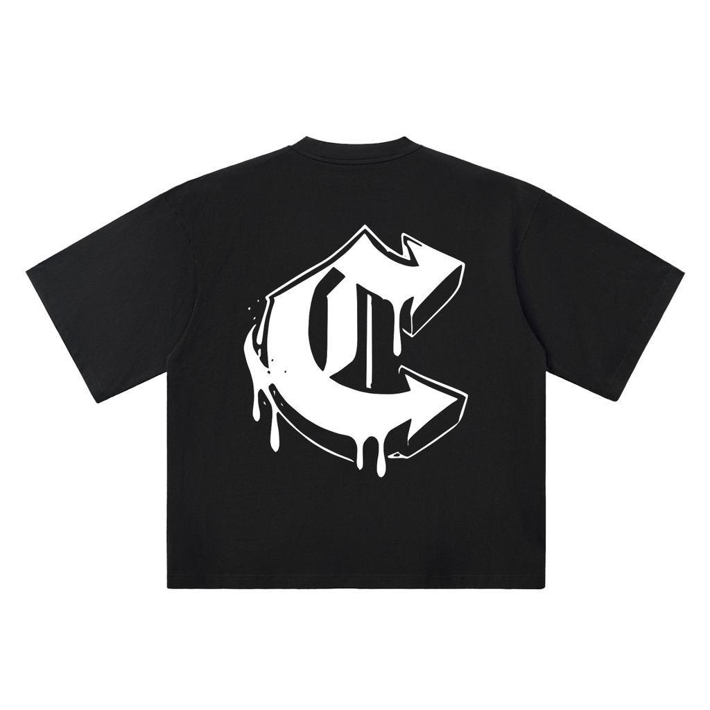 C Old English Street Ink black oversized T-shirt, 250 gsm, back graphic