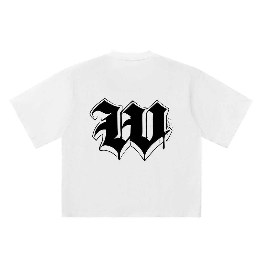 W Old English Street Ink white oversized T-shirt, 250 gsm, back graphic