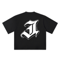 J Old English Street Ink black oversized T-shirt, 250 gsm, back graphic