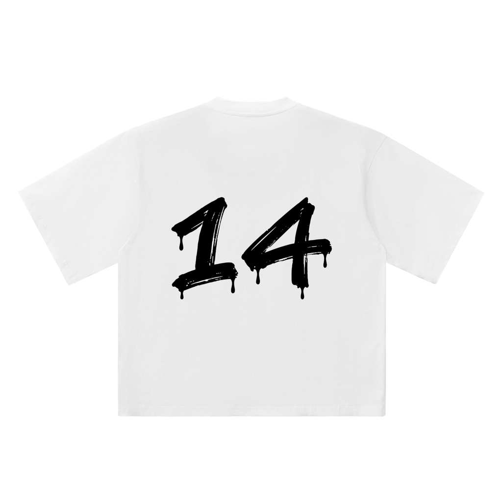 Number 14 Marker Flow white oversized T-shirt, 250 gsm, back graphic