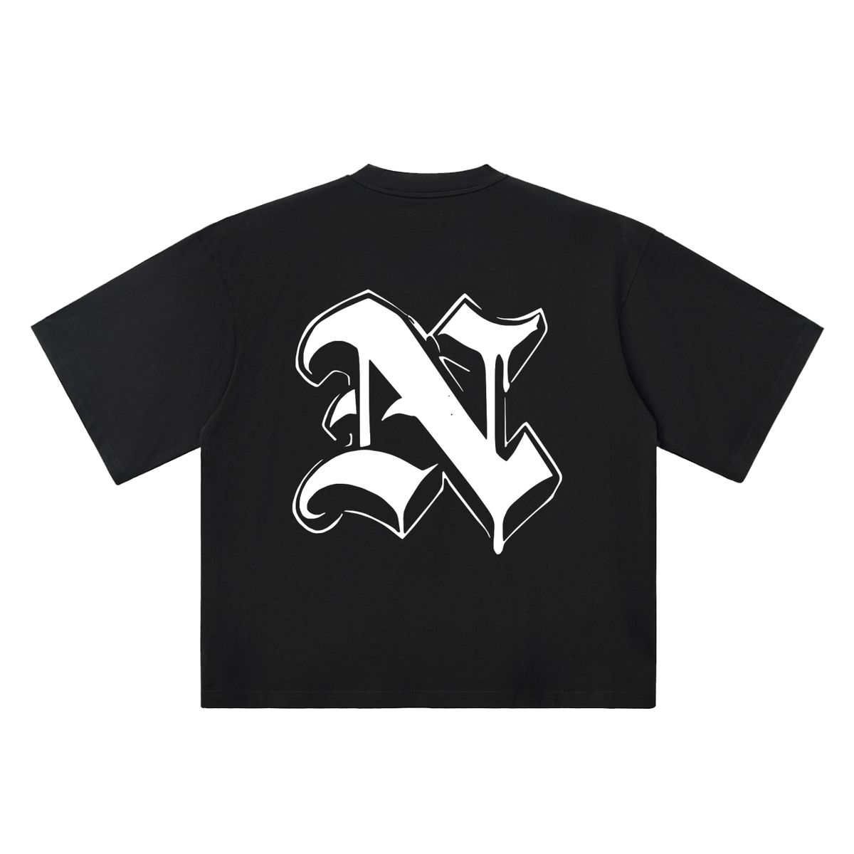 N Old English Street Ink black oversized T-shirt, 250 gsm, back graphic