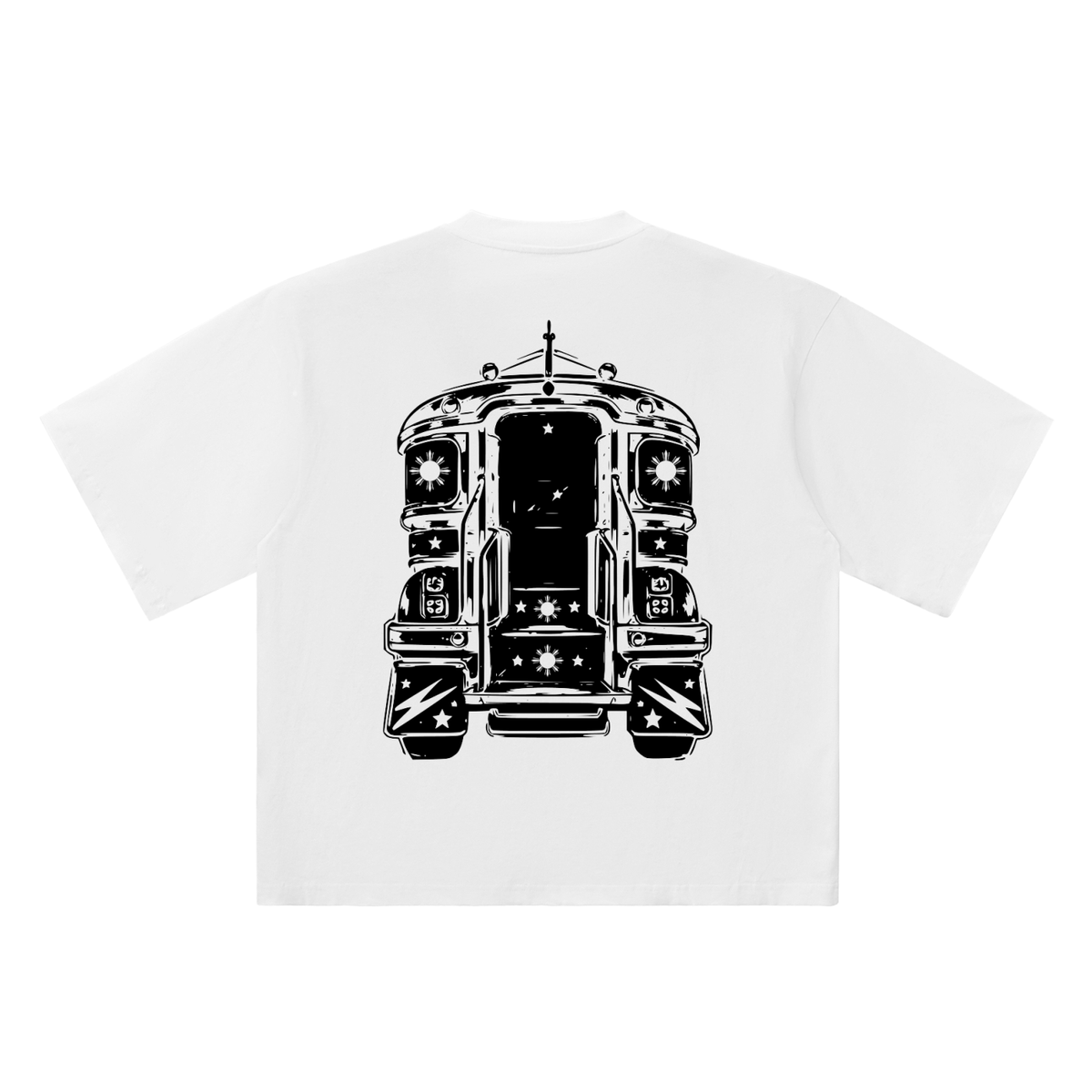 Jeepney white oversized T-shirt, 250 gsm, refined back artwork